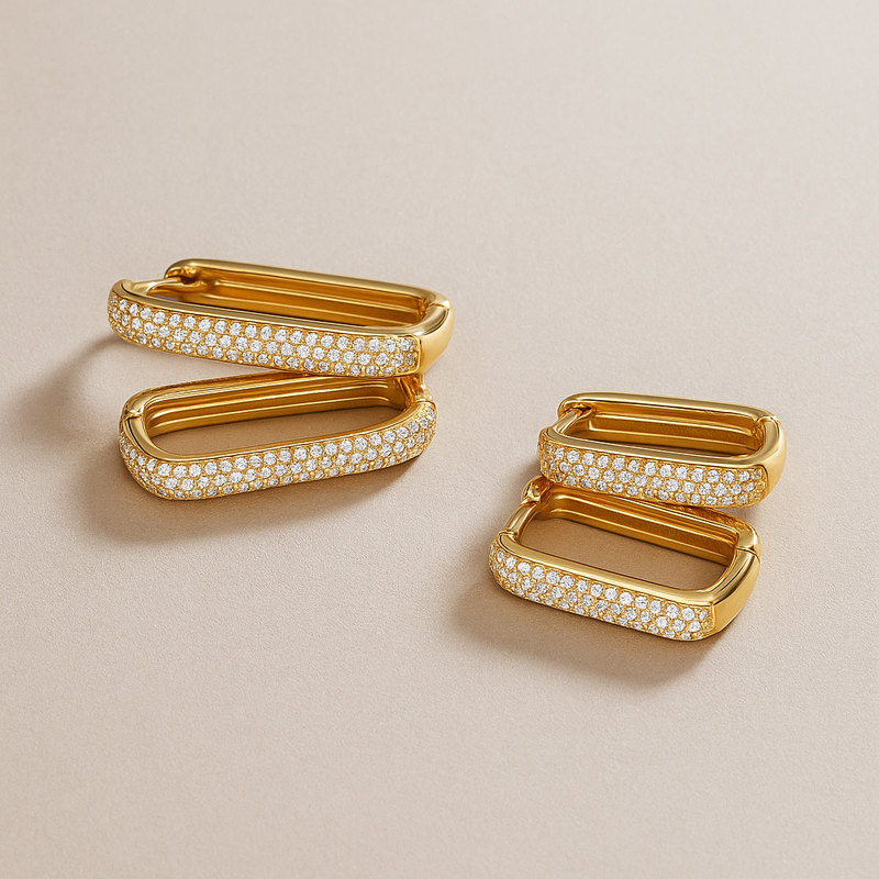 Pavé Hoepeloorbellen | Groot Formaat met 16k Gouden Afwerking