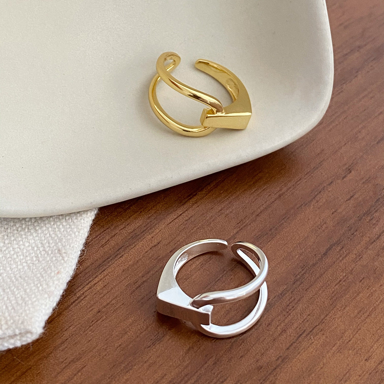 Asymmetrische verstelbare ring van sterling zilver