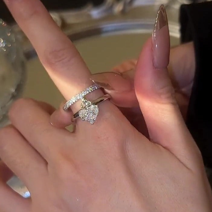 Zilveren zirkonia hart-hanger ring