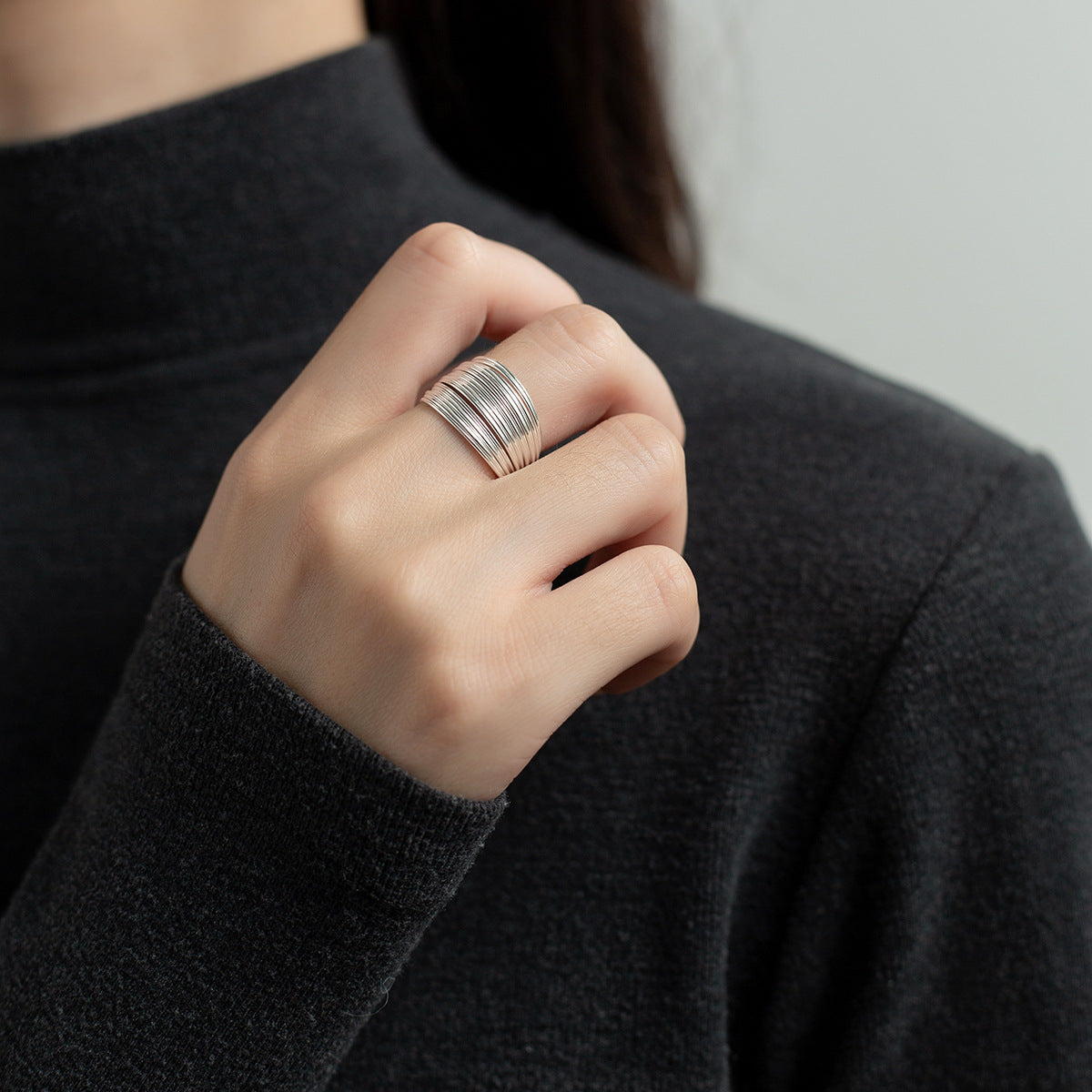 Meerlagige lijn sterling zilveren ring