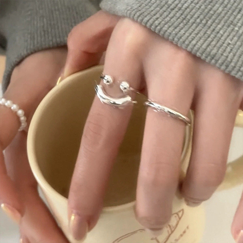 Zilveren glimlach verstelbare ring