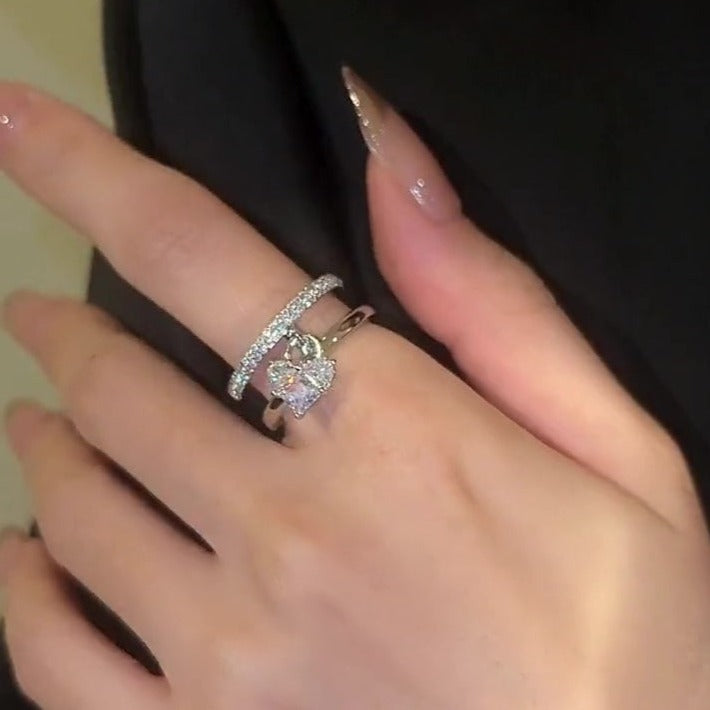 Zilveren zirkonia hart-hanger ring