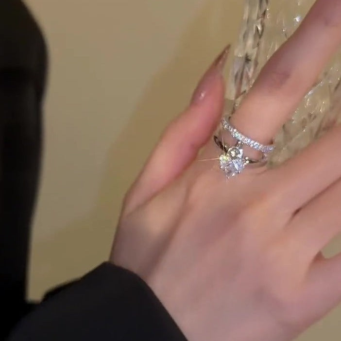 Zilveren zirkonia hart-hanger ring
