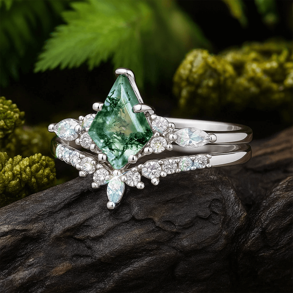 Groene mosagaatring uit sterlingzilver