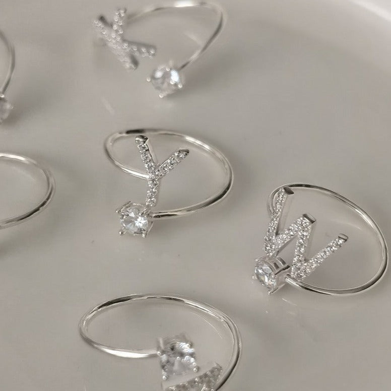 Zirkonia letter sterling zilver ring