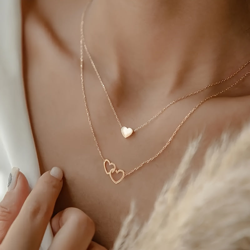 10-delige Elegante Gelaagde Platte Slangketting & Hartvormige Hanger Kettingen