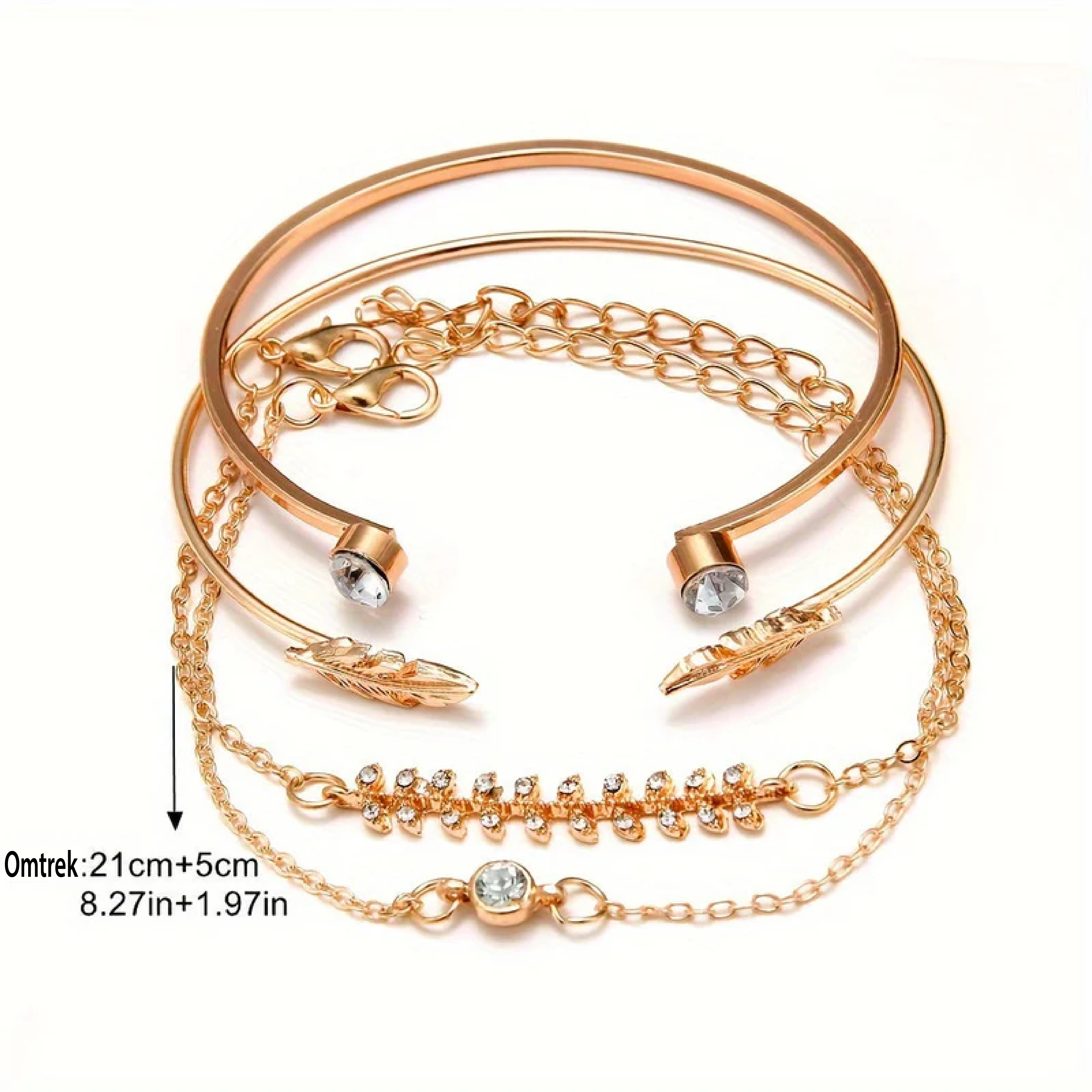 Boho-Chic 4-delige Tarwe- & Bladarmbandenset