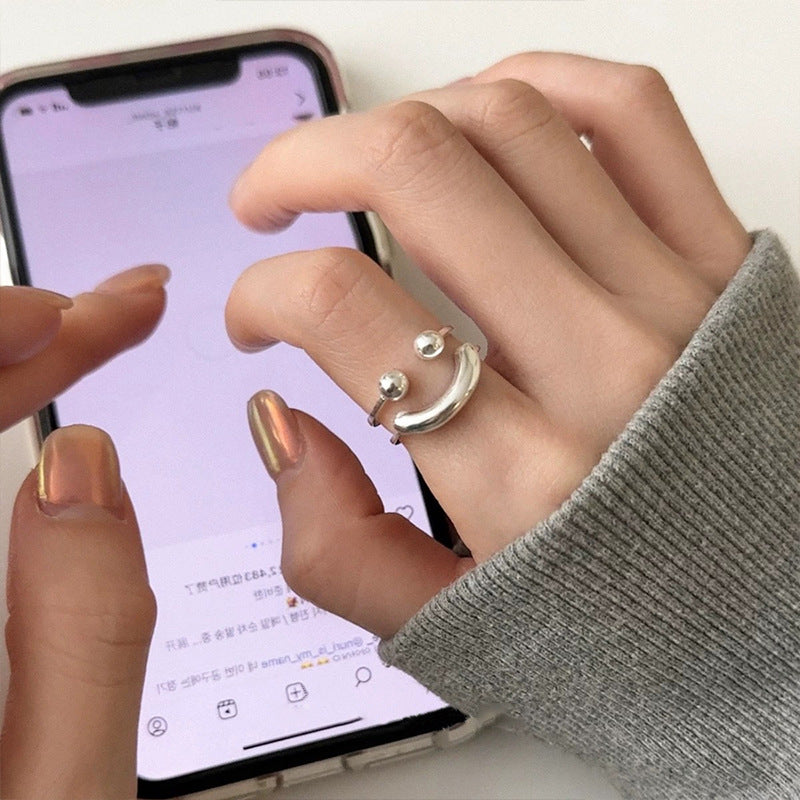 Zilveren glimlach verstelbare ring