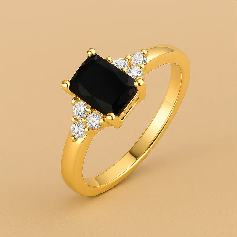 Zwarte Spinel Baguette Ring | 14k Gouden Elegantie
