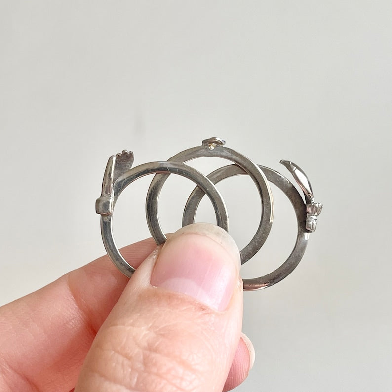 Vintage Gimmel-Fede-ring met verborgen hartontwerp