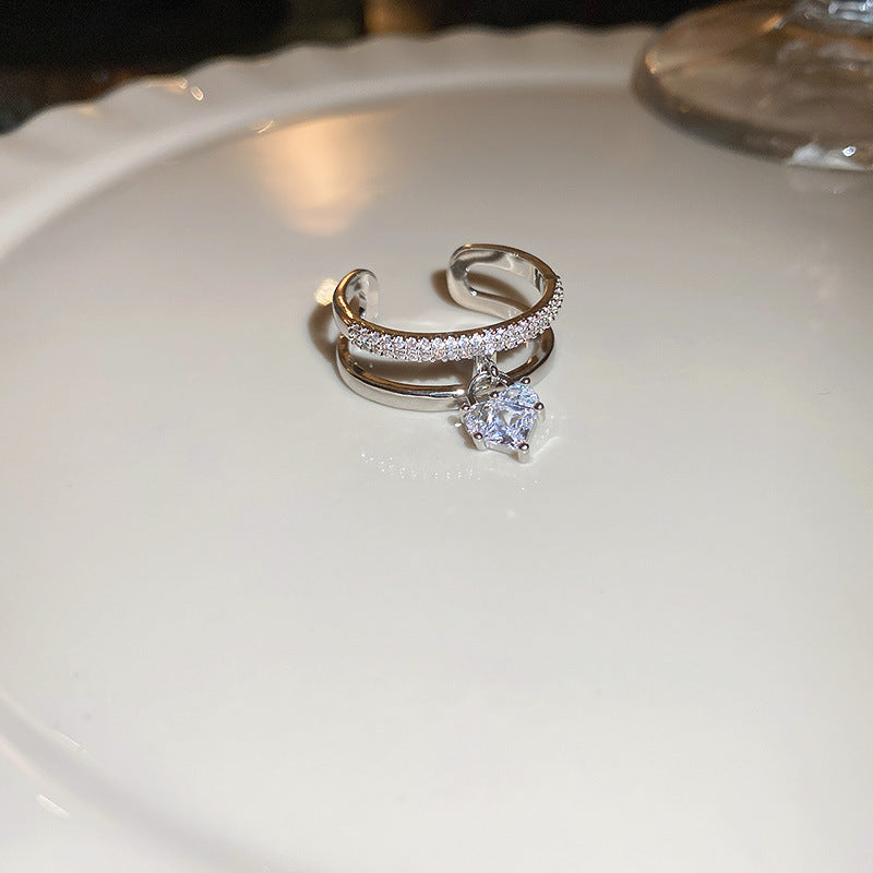 Zilveren zirkonia hart-hanger ring