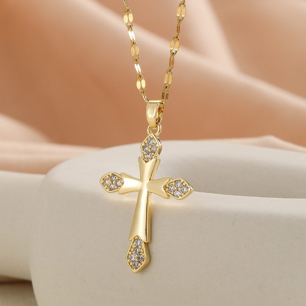 Hemelse Gratie Sprankelende Kruisketting met Vintage Minimalistische Charme