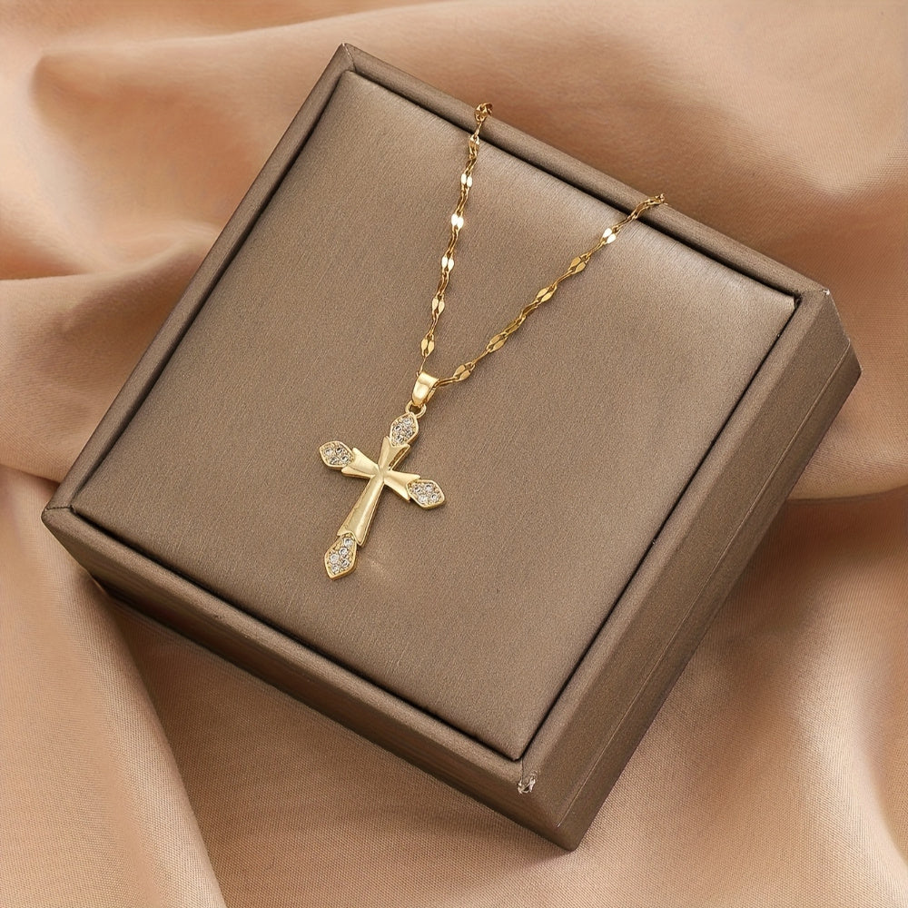 Hemelse Gratie Sprankelende Kruisketting met Vintage Minimalistische Charme