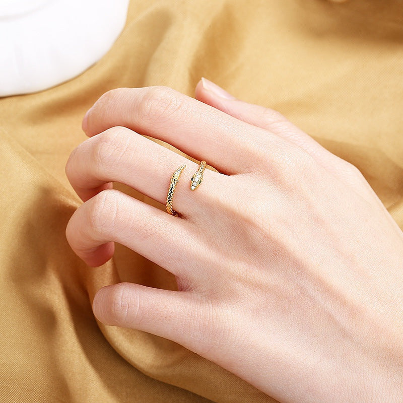 Vintage Slangvormige Open Ring met Imitatie Zirkonia