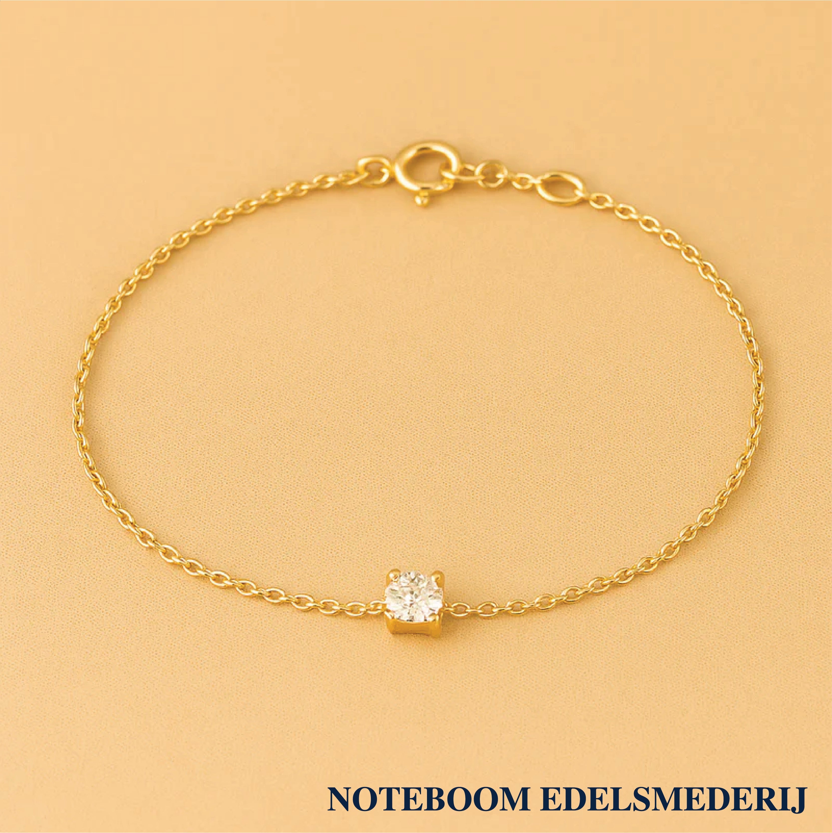 Cléa | Sprankelende Moissaniet Armband met Gouden Schakelketting