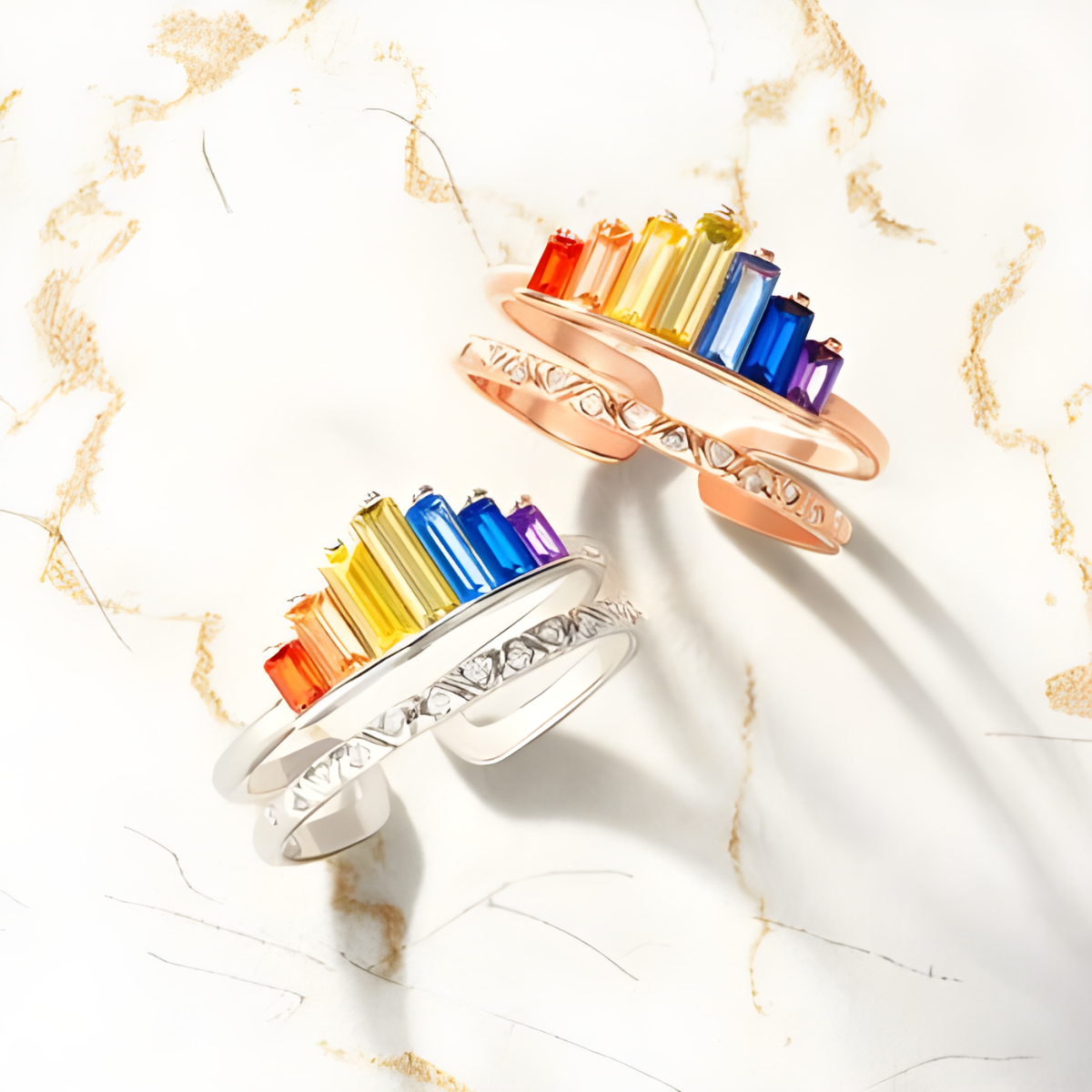 Regenboog Kroon-Hart Ring (Open) – Vintage Design met LGBT-Pride