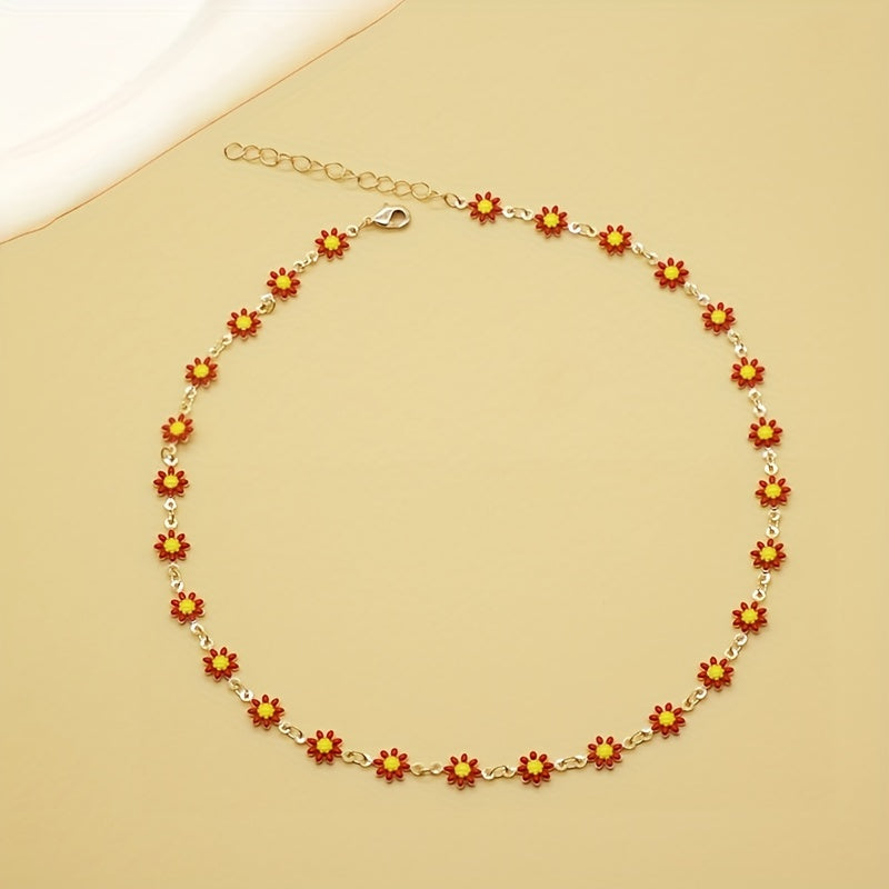 Handgemaakte 14K Vergulde Madeliefjes Choker – Verstelbare Boho Bloemenketting