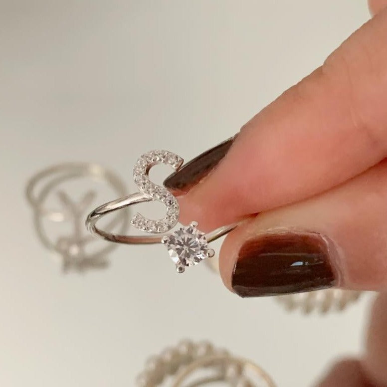 Zirkonia letter sterling zilver ring