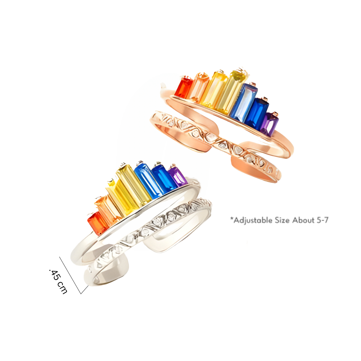 Regenboog Kroon-Hart Ring (Open) – Vintage Design met LGBT-Pride