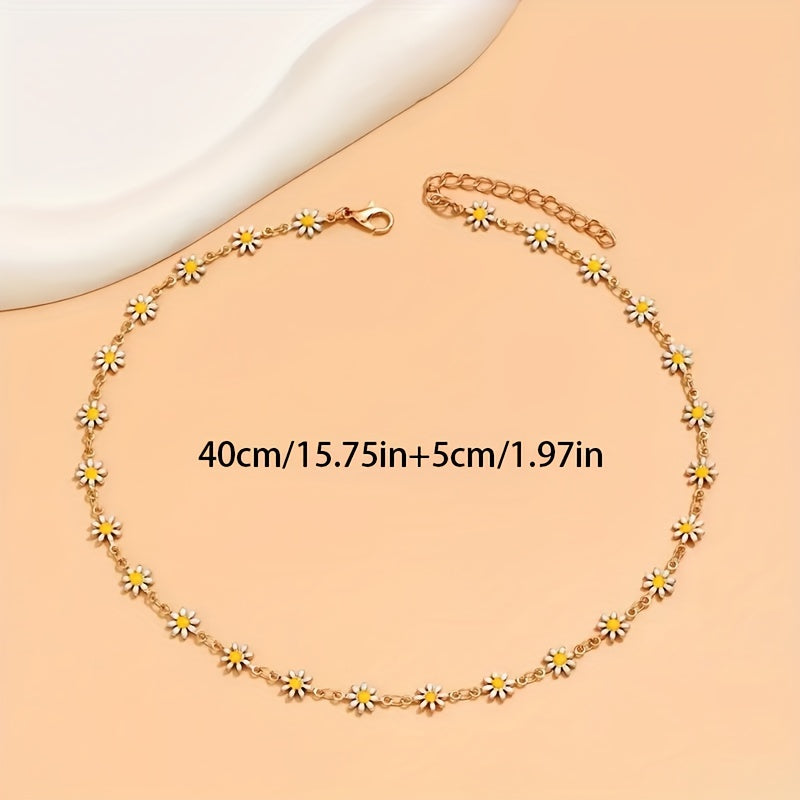 Handgemaakte 14K Vergulde Madeliefjes Choker – Verstelbare Boho Bloemenketting