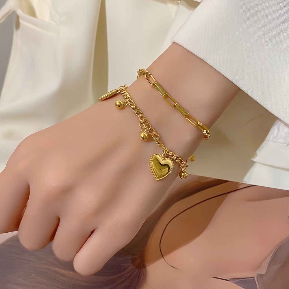 Gouden Dubbelgelaagde Armband met Liefdeshanger