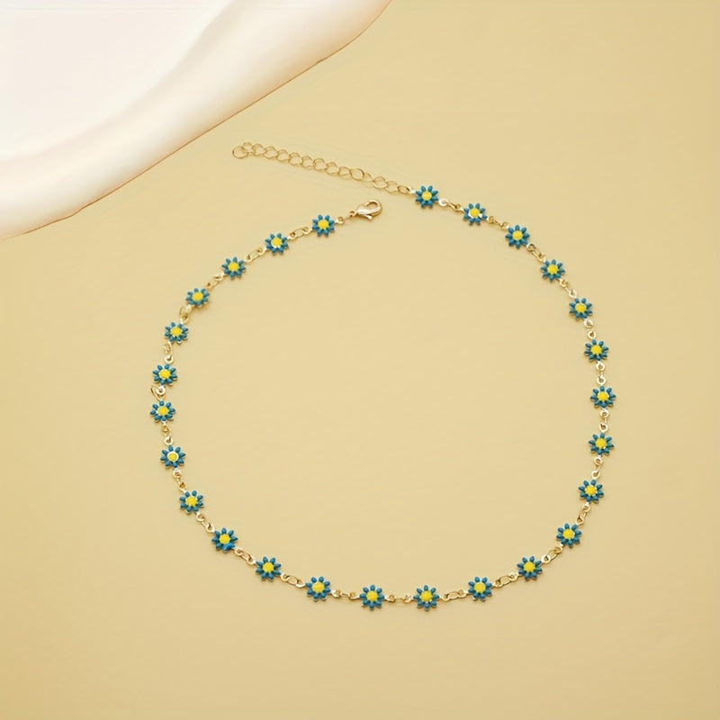 Handgemaakte 14K Vergulde Madeliefjes Choker – Verstelbare Boho Bloemenketting