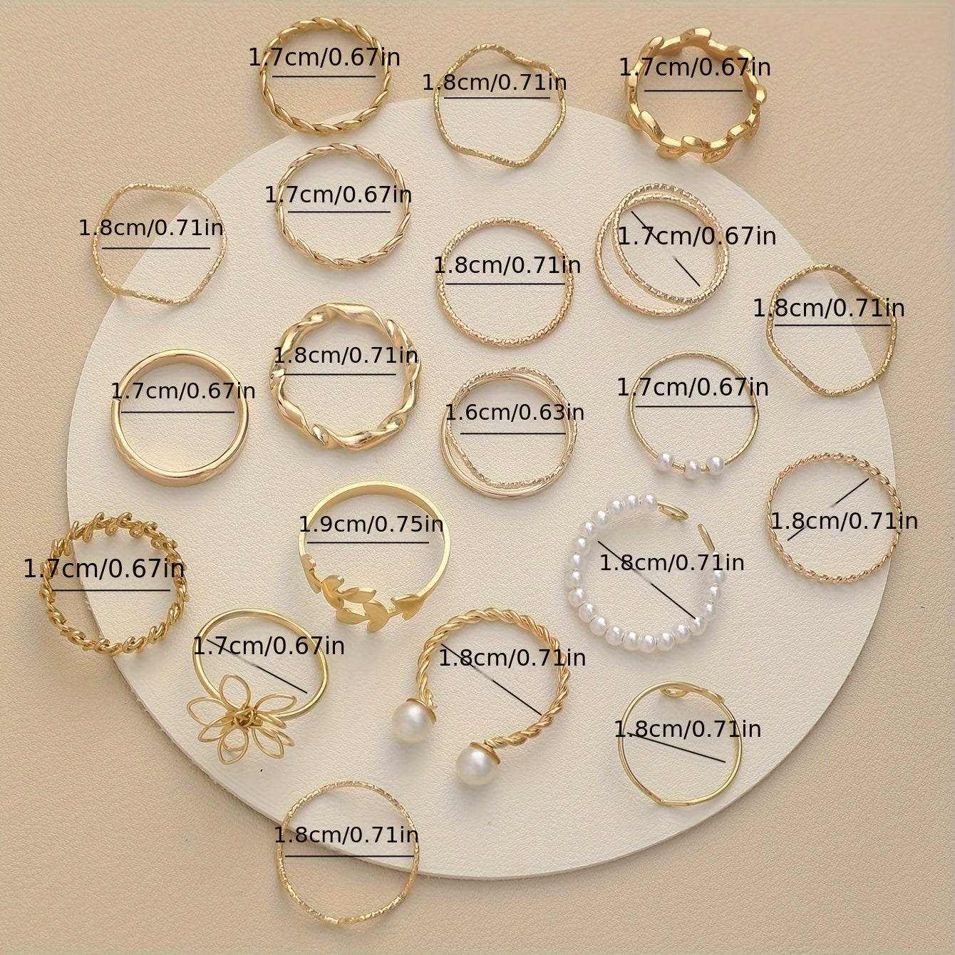 22-delige Modieuze Set Ringen met Blad, Bloem & Imitatieparel