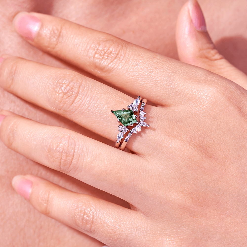 Groene mosagaatring uit sterlingzilver