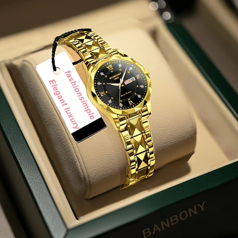 Roestvrij stalen dameshorloge met fonkelende steentjes