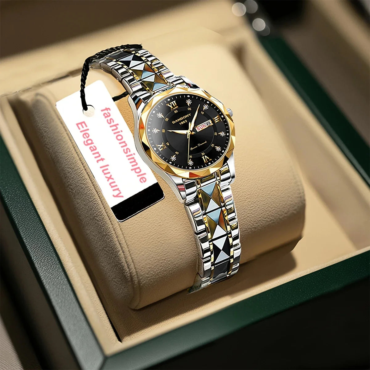 Roestvrij stalen dameshorloge met fonkelende steentjes