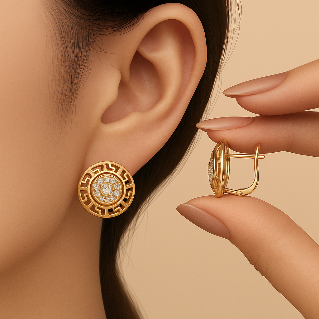 Vintage 14K vergulde creolen met fonkelende zirkonia