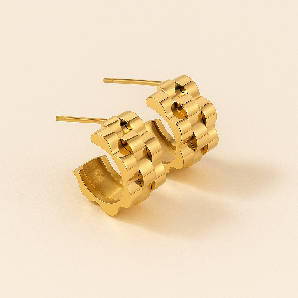 Paar stijlvolle drievoudige golf oorbellen van roestvrij staal