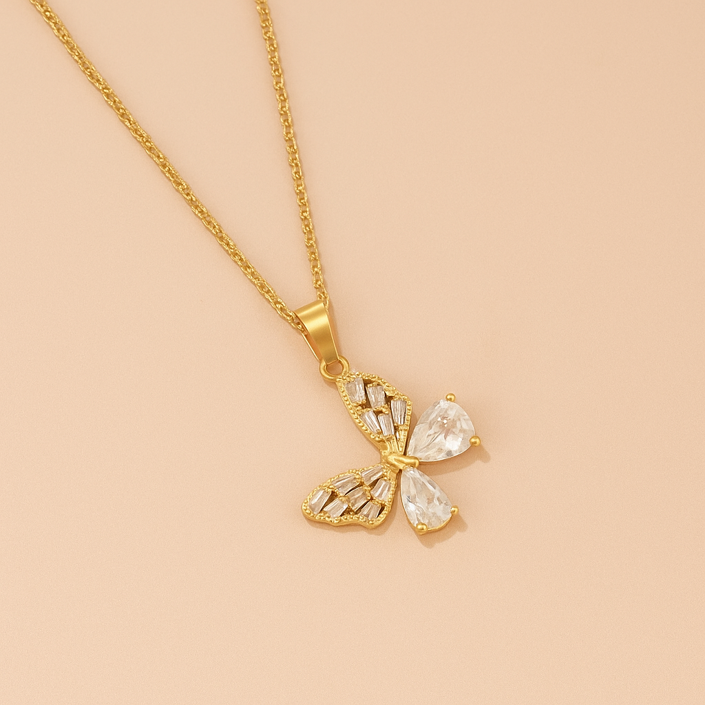 Gouden Vlinderhanger Ketting met Strassstenen