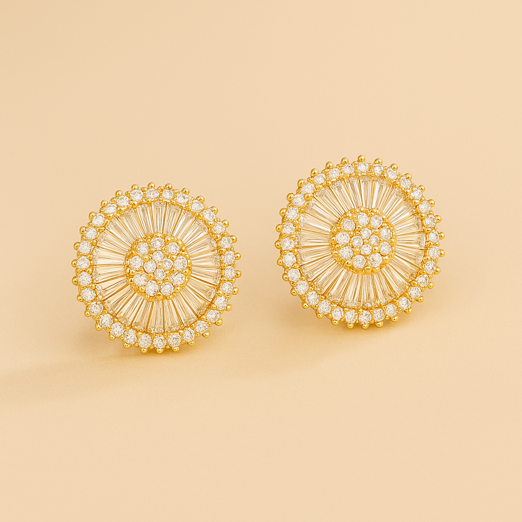14K Goudkleurige Geometrische Oorknopjes met Synthetische Zirkonia