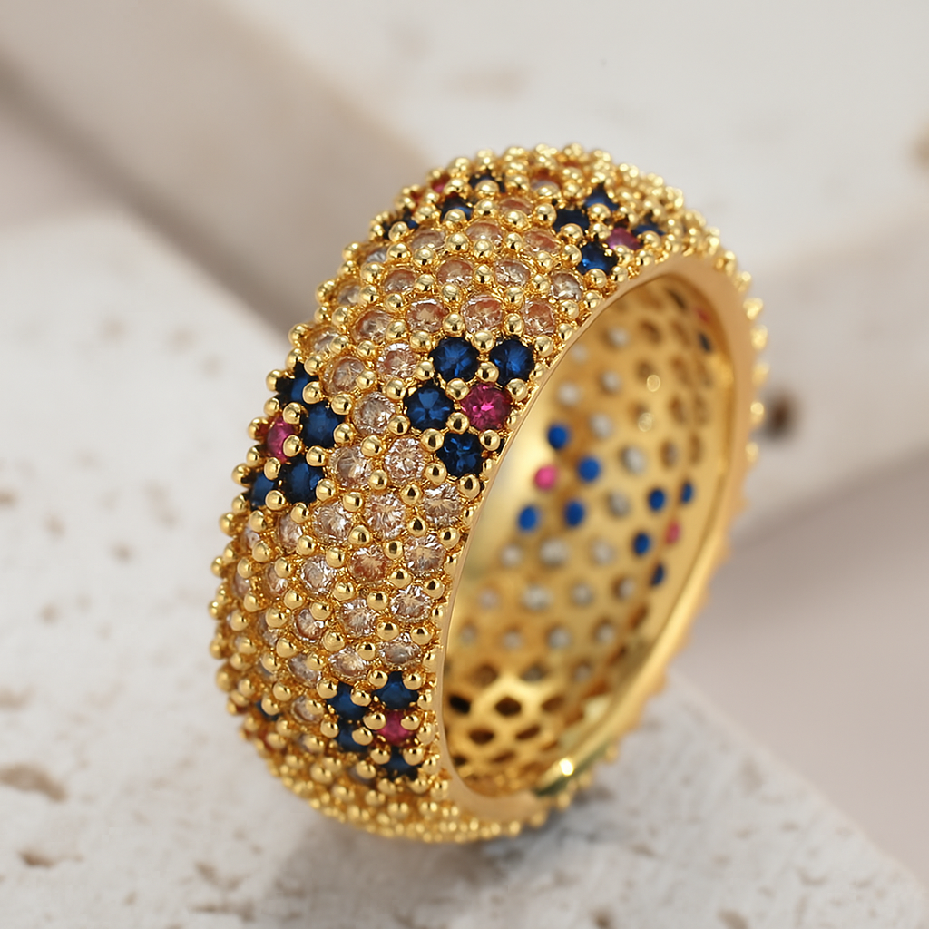 Elegante Vijf-rij Zirkonia Ring – Multicolor Sprankeling