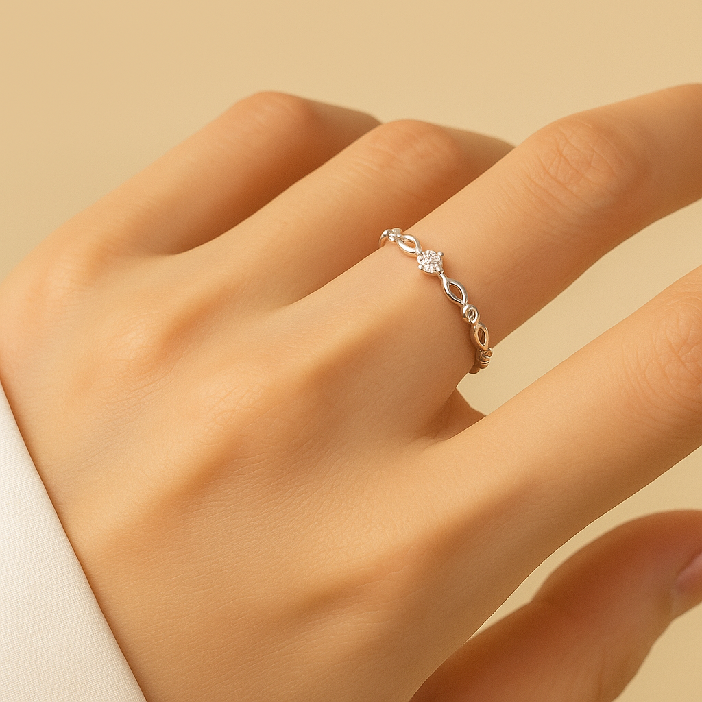 Fijne Open Koperen Ring met Ingelegde Zirkonia