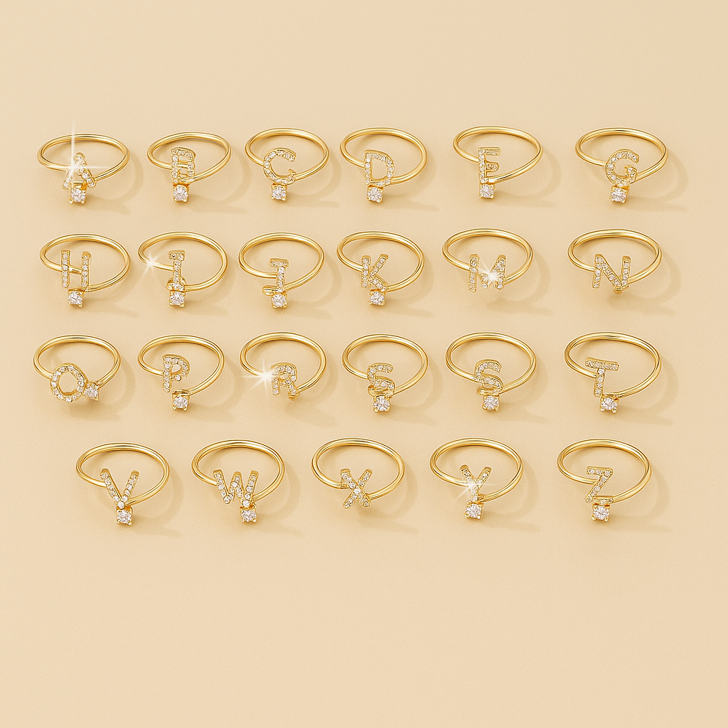 Verstelbare Koperen Ring met Ronde Zirkonia - Initialen