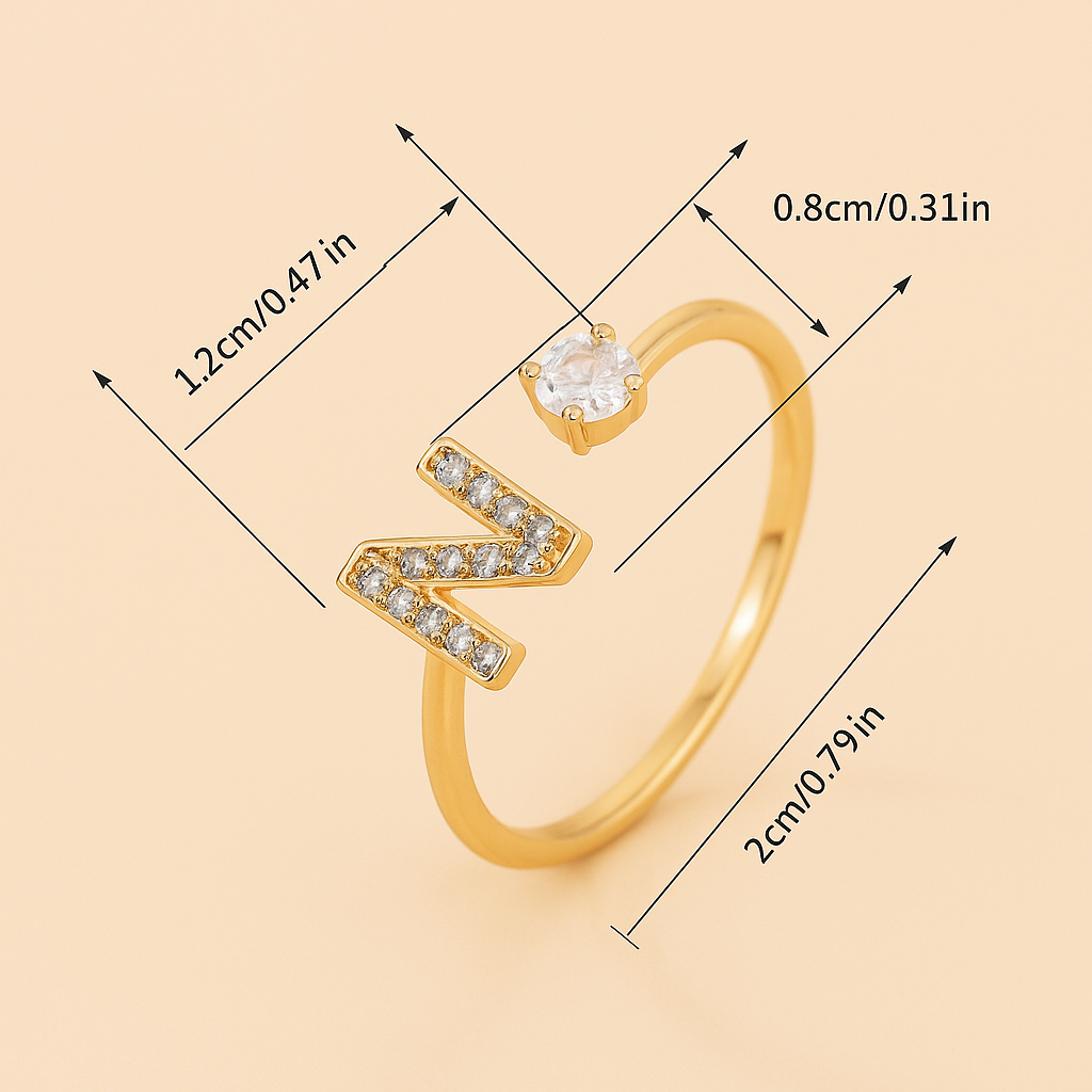 Verstelbare Koperen Ring met Ronde Zirkonia - Initialen