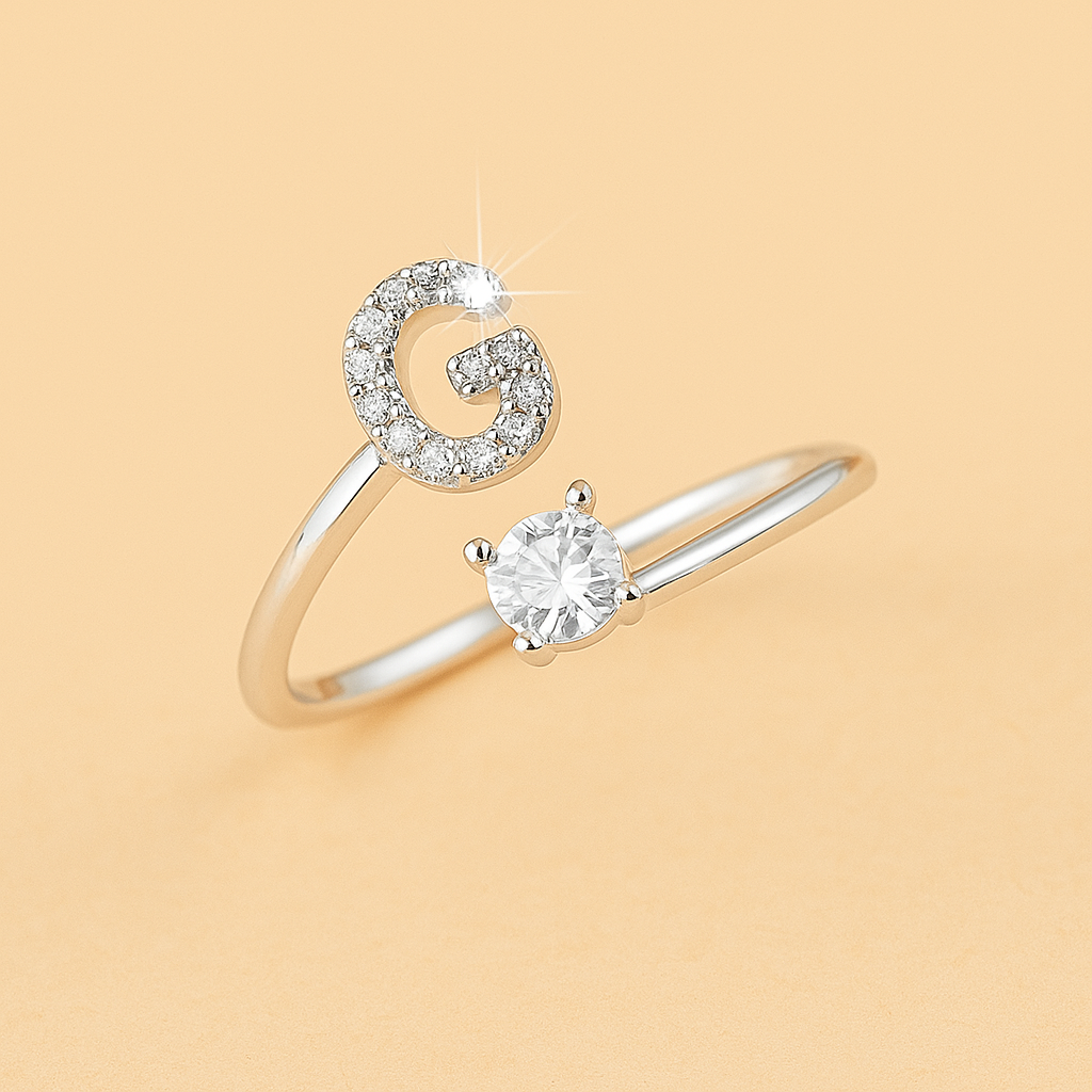 Verstelbare Koperen Ring met Ronde Zirkonia - Initialen