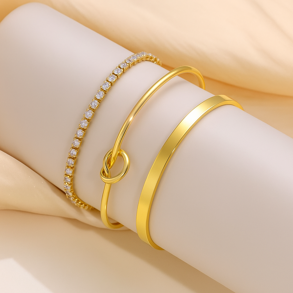 Boho Chique Gelaagde Hart- & Zirkonia Armbandenset