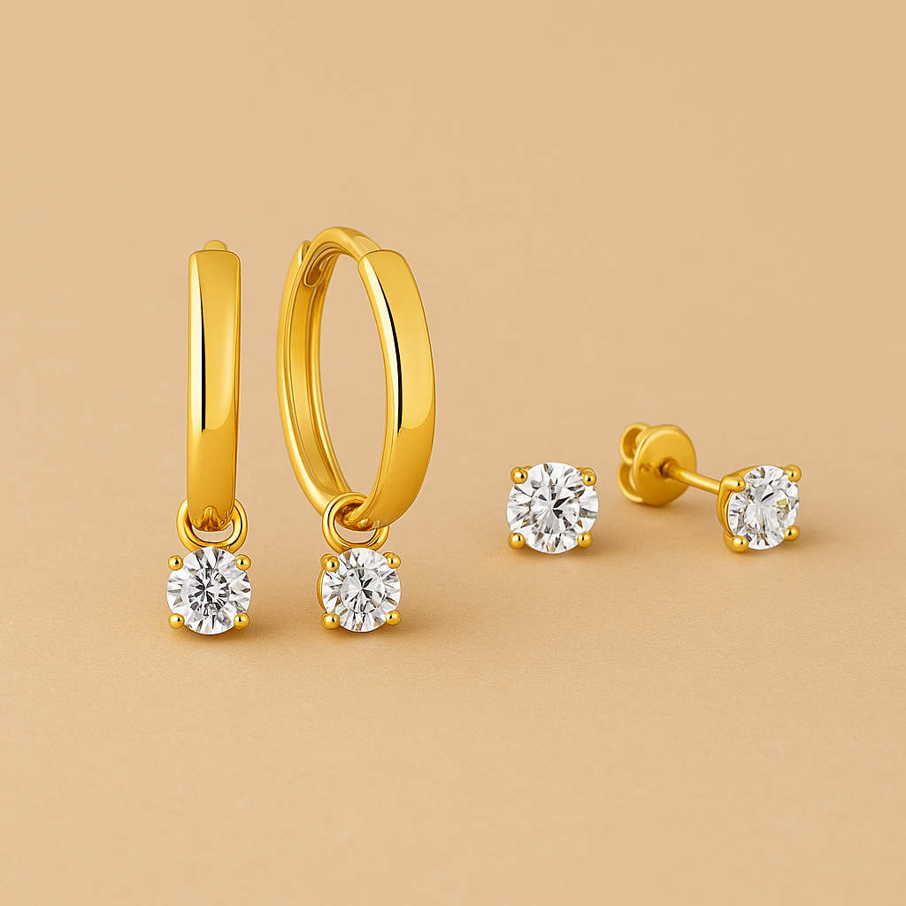 Larmes de Lune Oorbellen Set in 14k Goud