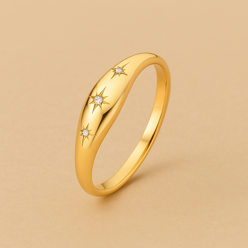 Koepelring met diamanten in 14k goud