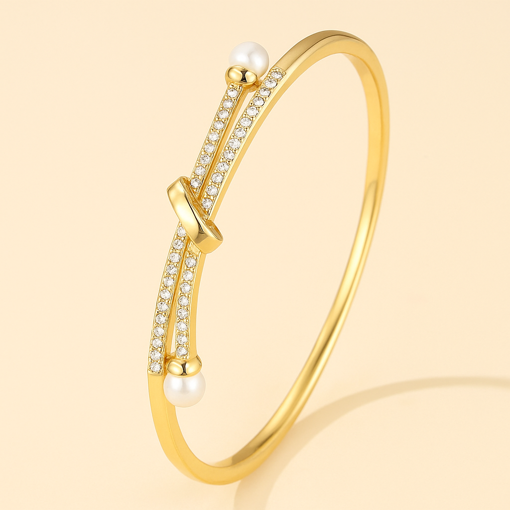 Elegante Parelknoop Armband met Kristallen Accenten