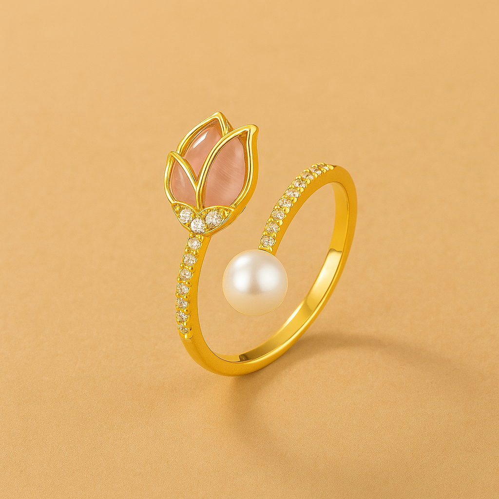 Elegante tulpvormige knopring met imitatie parelaccent