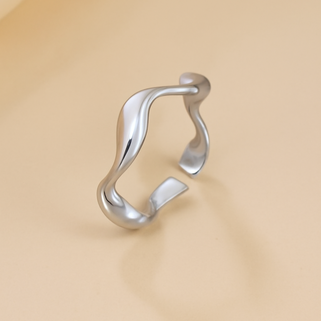 Delicate Wave Open Ring – 18K Goud Verguld, Verstelbare Pasvorm