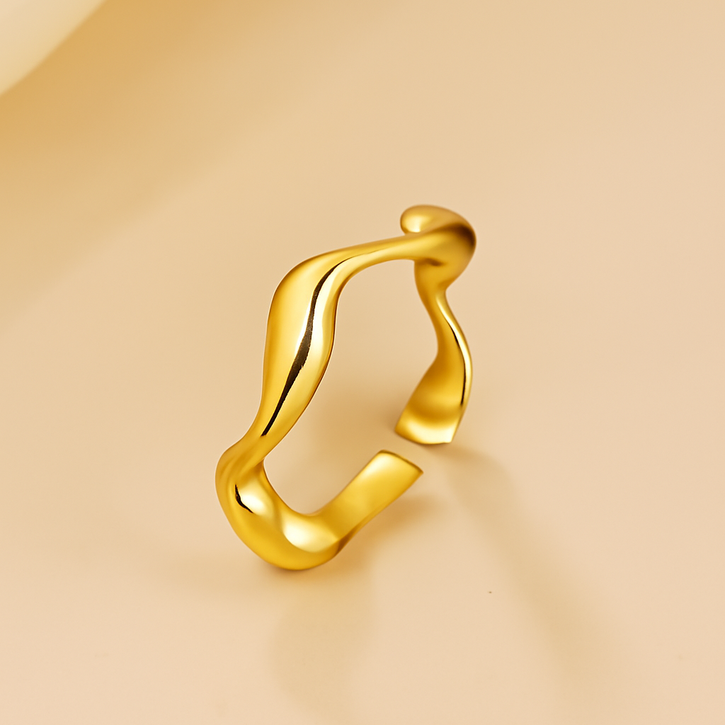 Delicate 18K vergulde Wave open ring - verstelbare pasvorm