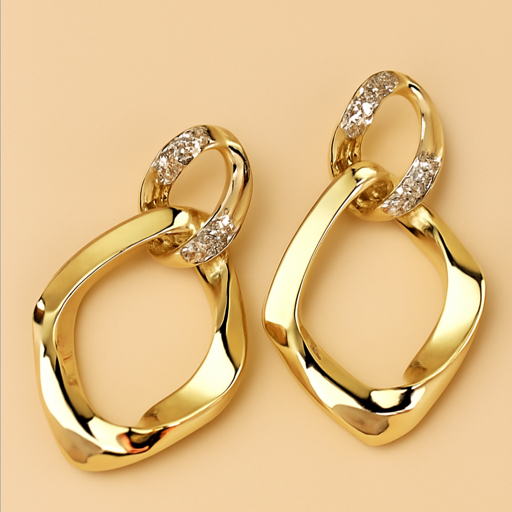 Moderne Geometrische Oorbellen – Goudverguld met Glazen Detail