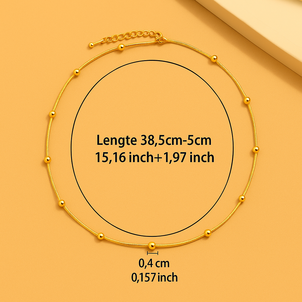Verfijnde slangenbeen ketting - Gouden kraal detail