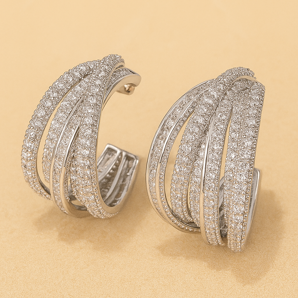 Elegante Gevlochten C-Hoop Oorbellen - Synthetische Zirkonia Luxe