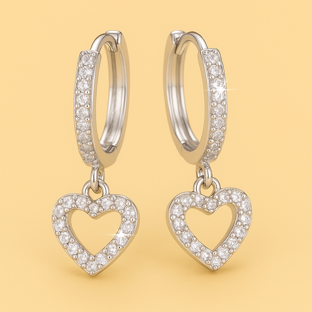 Hartvormige Hangende Hoepeloorbellen – 18K Goud Vergulde Elegantie